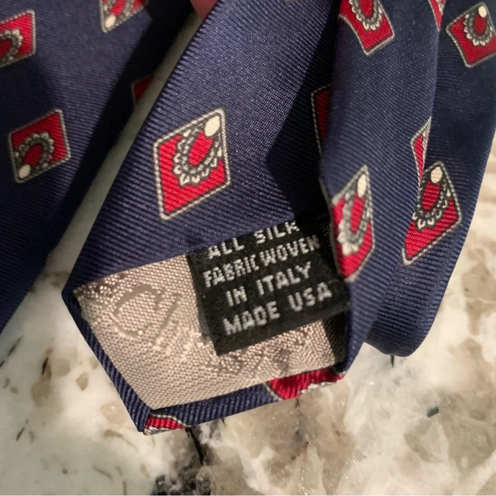 Christian DIOR 100% Silk Repp Tie Navy & Red - Fabric woven in Italy Made in USA